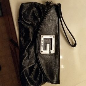 Guess Black patten leather clutch purse